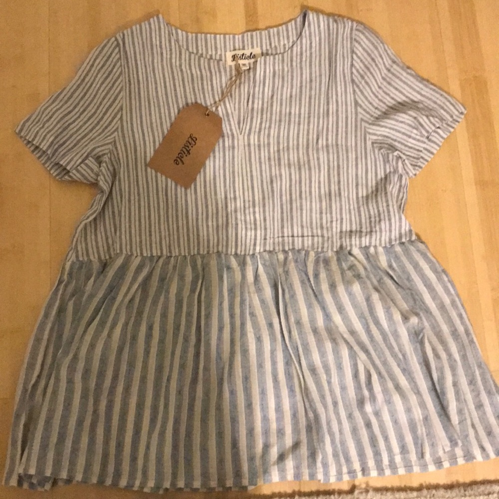 Blue striped babydoll style top
